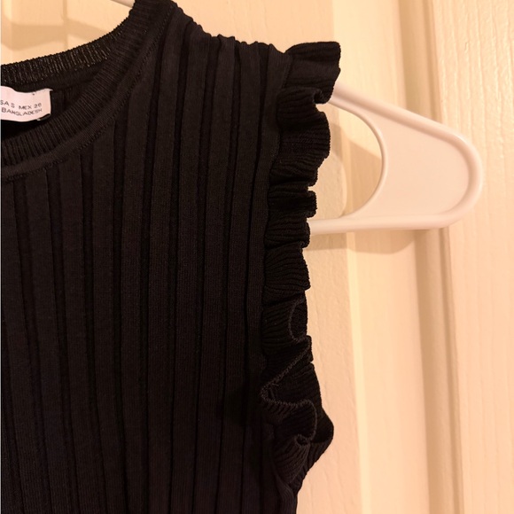Zara Black Ribbed Ruffle Top - Picture 2 of 3